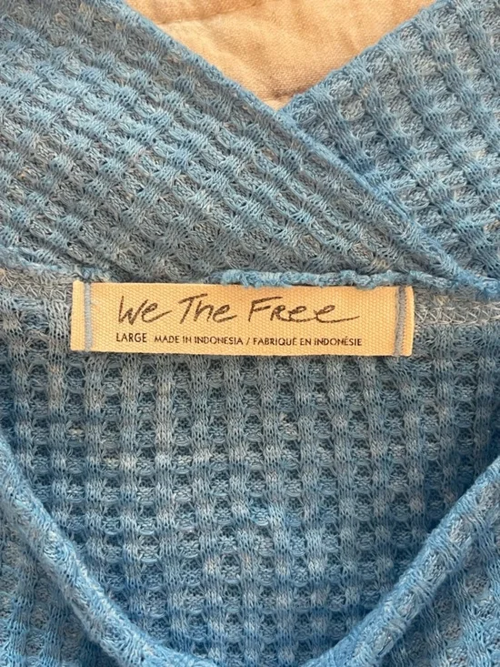 Free People Sky Blue Off-Shoulder Waffle Knit Top - Picture 3 of 5